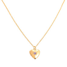 Birth Stone Heart Photo Box Necklace Adjustable Length-February