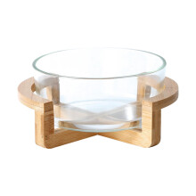 Large Glass Salad Bowl with Wooden Base, Large Capacity for Serving Salads, Fruits and Desserts
