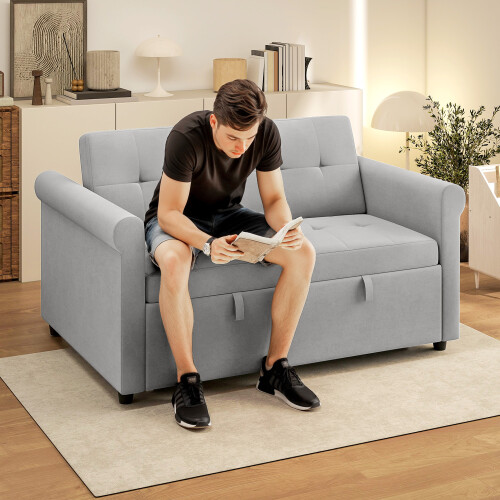 Homcom HOMCOM Convertible Pull Out Sleeper Sofa Bed Settee for Living Room, Grey