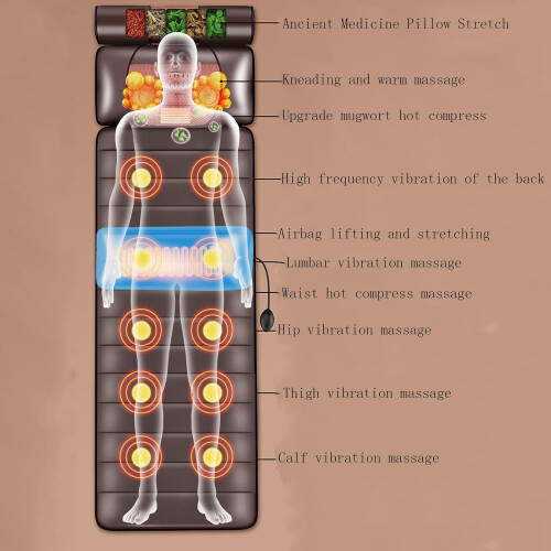 Heated Full Body Massage Mat with Neck and Back Support, 9 Modes, Foldable, Adjustable Pillow 1