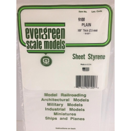 Evergreen Evergreen 9100 Polystyrene 0.10" Plain White Sheet 6" x 12"