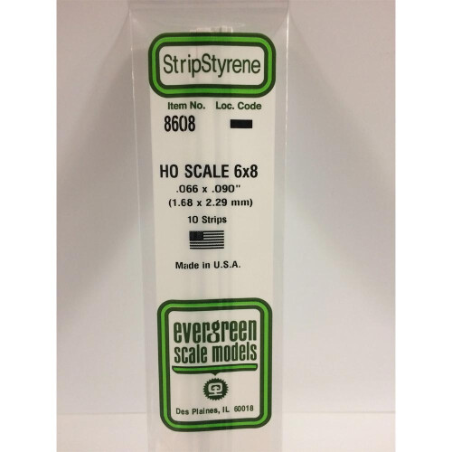 Evergreen Evergreen 8608 - 0.066" x 0.090" Polystyrene HO-Scale Strips 14"/35cm 10pcs