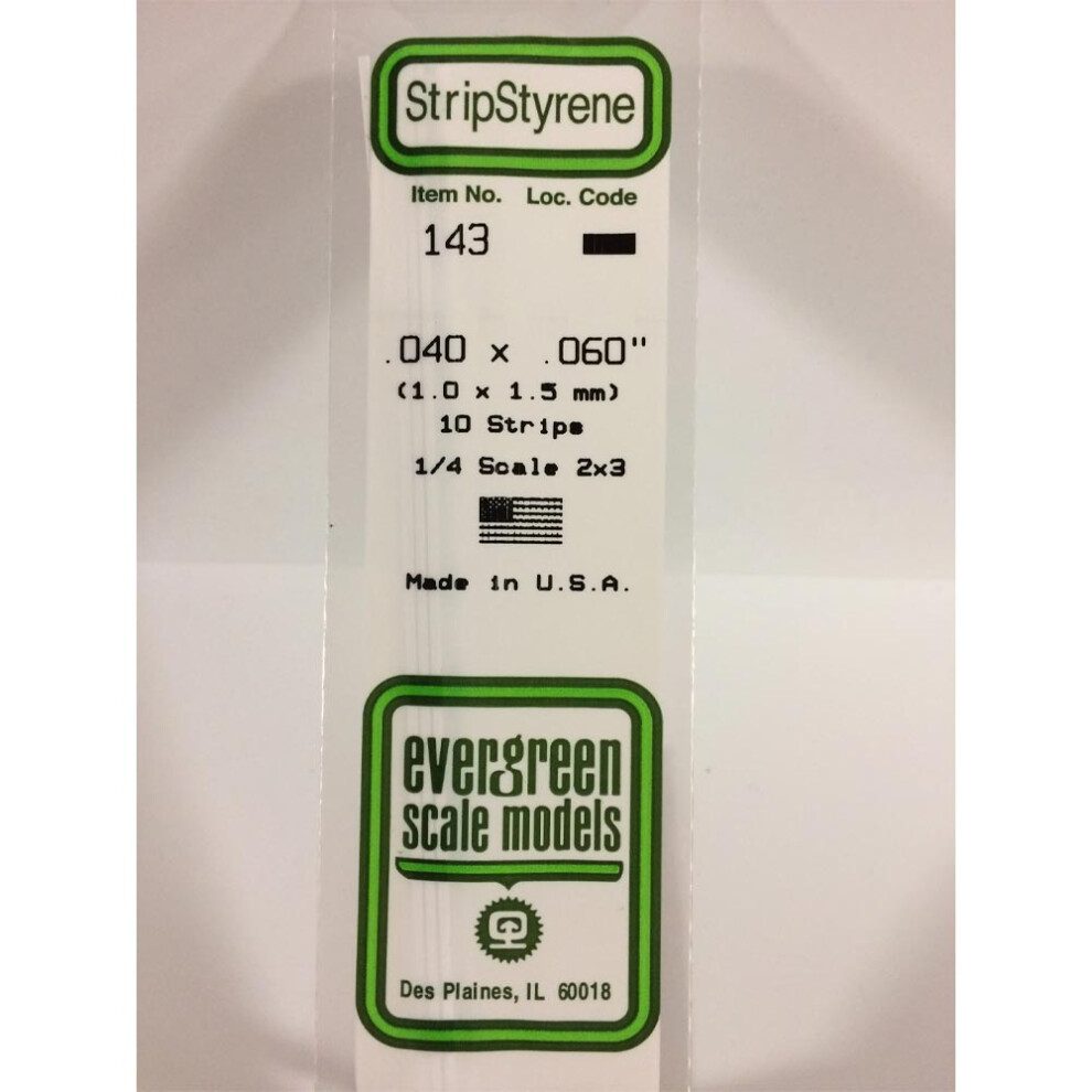 EverGreen EVG143 0.04 x 0.06 in. Styrene Strips Railroad Scratch Building Supply, White