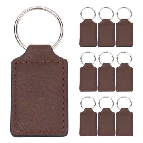 10pcs PU Leather Keychain Blanks Rectangular Double-Sided-brown
