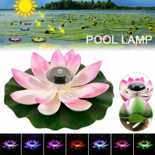 Luminária flutuante à prova d'água com energia solar, em formato de flor de lótus com LED que muda de cor, ideal para jardins, lagos e piscinas.