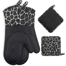 Luvas de forno resistentes ao calor para assar e grelhar, luvas de silicone retardantes de chamas com superfície antiderrapante, protegem as mãos e
