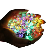 Luzes solares de conto de fadas, com formato de flor, para decoração de jardim. 50 LEDs em 7 metros de fio. Impermeáveis e duráveis, ligam