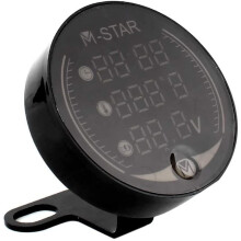 Medidor profissional 3 em 1 para motocicletas, termômetro digital eletrônico universal com voltímetro, relógio e indicador de temperatura.
