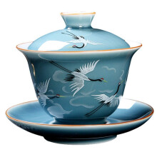 Hand Painted Chinese Gaiwan Ceramic Tea Set 150ml Vintage Crane Design for Ceremonial Brewing