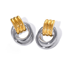 Stylish Geometric Statement Earrings in Gold-JDE2403121 PS