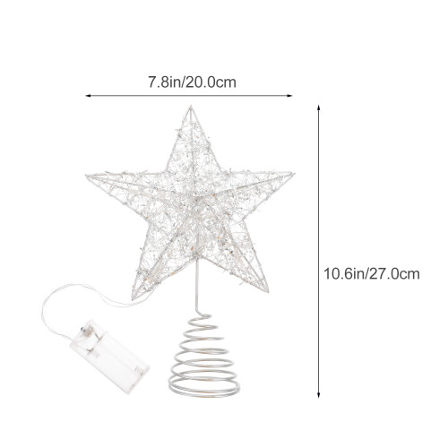 1Pc Silver Iron Xmas Tree Topper Decor Luminous Star Ornament 1