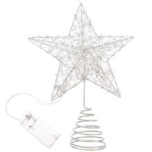1Pc Silver Iron Xmas Tree Topper Decor Luminous Star Ornament