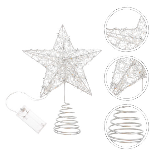 1Pc Silver Iron Xmas Tree Topper Decor Luminous Star Ornament 2