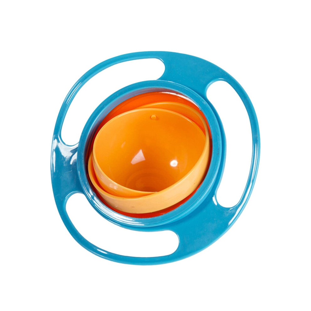 Spill Proof Toddler Bowl 360 Gyro Design with Triple Handles and Lid Dishwasher Safe Blue