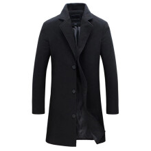 (black, 5XL) Mens Winter Trench Coats Outwear Overcoat Long Sleeve Button Up Wool Coat Jacket