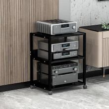 Rolling AV Media Stand FourWheeled Mobile Console Storage Shelves Black 50.3x40x70 cm For Record Player/Game Console