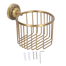 Vintage Bathroom Storage Brass Toilet Paper Holder Wall Mounted Tissue Organizer Hollow Out Wire Basket Antique Proof Tissue Roll Rack Elegant Glossy