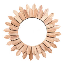Rustic Wood Mirror, No Distortion Farmhouse Wall Decor Mirror Round Boho Wall Art Hand-Crafted Shabby-Chic Decorative Mirror for Bedroom Living Room B