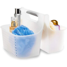 Ergonomic Shape Comfort Grip Handle Storage Baskets With Handles, Multi Purpose Bath Caddie For Bathroom And Kitchen (Frost)