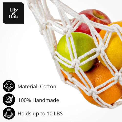 Stylish Under Cabinet Storage, Macrame Fruit Hammock Quick Installation For Kitchen Or Home Decor 2