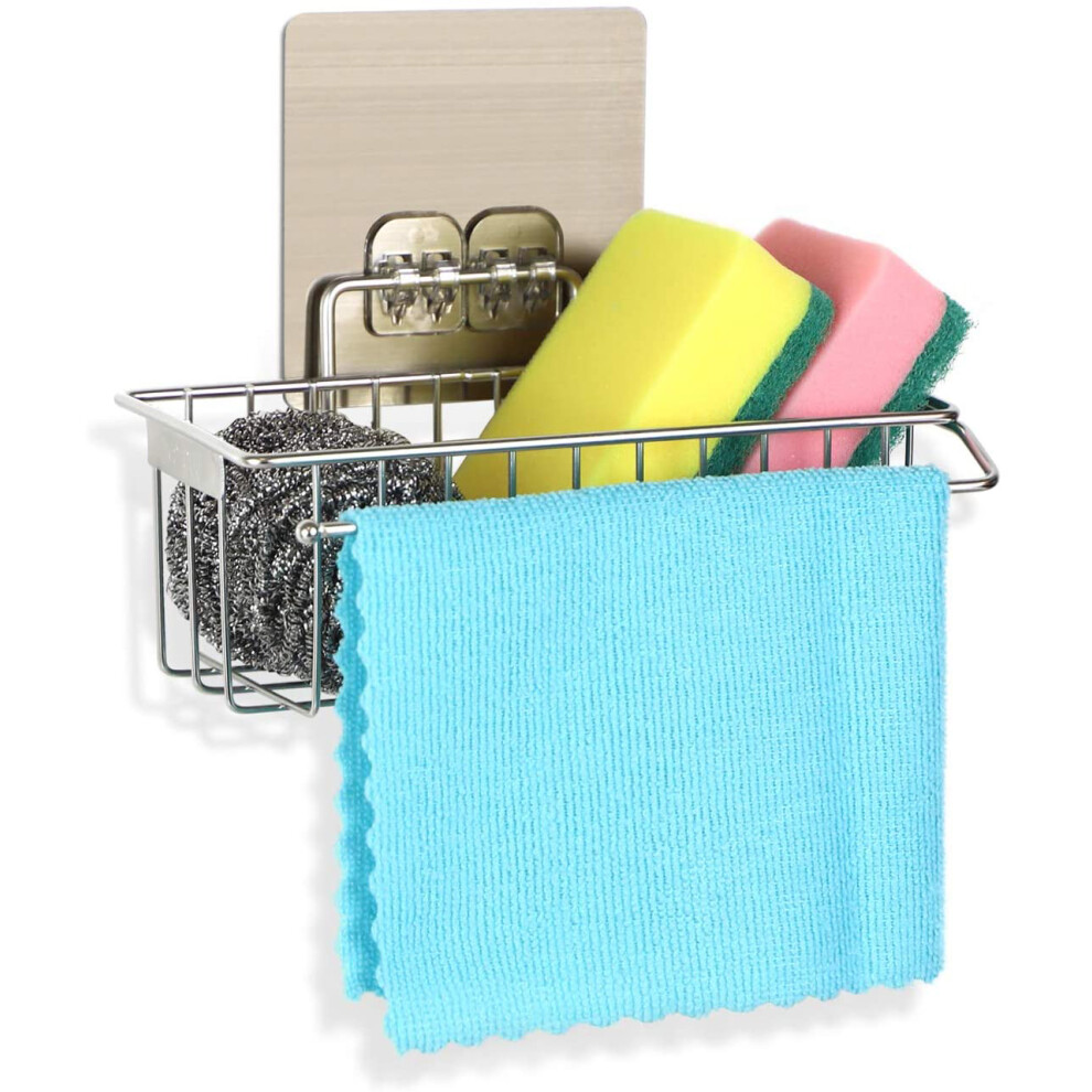 Dish Cloth Hanger With Sink Stopper Holder, Adhesive Sink Caddy Featuring Quick Drying Design And Anti-Rust Stainless Steel Construction 9128293608794