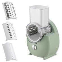 Electric Vegetable Slicer and Cheese Grater with 3 Interchangeable Blades, Rechargeable Cordless Kitchen Tool for Easy Cutting and Camping – Green