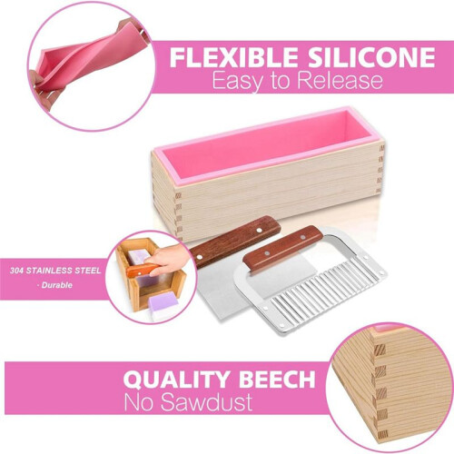 Soap Making Supplies - Flexible Rectangular Bread Mold with Wooden Box for Soap Making 47 Oz A 1