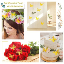 24 Blatt Blumen-Geschenkpapier, Blumenstrauß-Geschenkpapier mit 36 Goldenen Schmetterlingsdekorationen, 100 Perlennadeln, Band