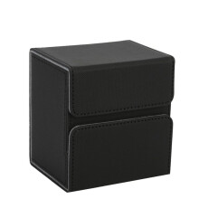 Card Storage Box with Dice Tray Collectible Card Case for Gathering Game Sleeved Cards Black+Gray