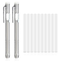 12 Pack Retractable Mechanical Eraser Pens, 2 Pen Erasers with 10 Replacement Eraser Refills for School Home Office B