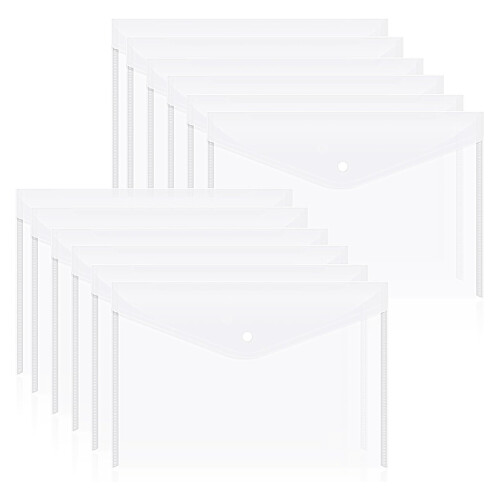 12Pcs Plastic Document Envelopes with Snap Closure for A4 Size Documents, Polyethylene Folders for School & Supplies D