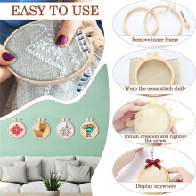 25pcs Christmas Embroidery Kit DIY Christmas Decorations Kit Embroidery Hoop Bamboo Hoop, Bowknot, Cotton Rope for DIY