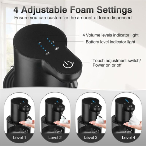 Automatic Soap Dispenser Touchless,4-Level Adjustable Foaming Hand Soap Dispenser, Auto Soap Dispenser Wall Mount,Black 1