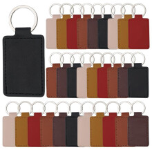 30 Pcs Leather Key Fob Kit,Rectangular PU Leather Keychain Blanks with Keychain Rings,Engraving Keychain,DIY Crafts