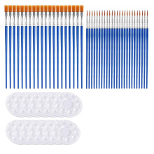 150Pcs Paint Brushes Palettes Set, Including 100Pcs Nylon Painting Brush and 50Pcs Round Plastic Paint Tray Palette
