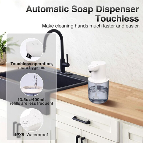 Automatic Soap Dispenser Touchless,4-Level Adjustable Foaming Hand Soap Dispenser, Auto Soap Dispenser Wall Mount,White 2