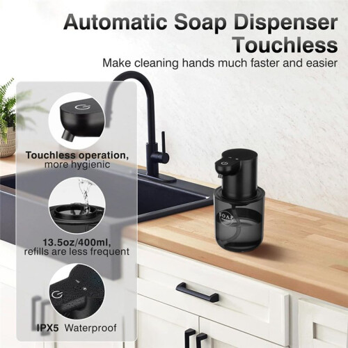 Automatic Soap Dispenser Touchless,4-Level Adjustable Foaming Hand Soap Dispenser, Auto Soap Dispenser Wall Mount,Black 2