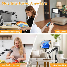 Adjustable Embroidery Hoop Stand 3 in 1 Hoop/Tablet/Phone Holder Desktop Stand with 360 Rotation, Needle Art Frame