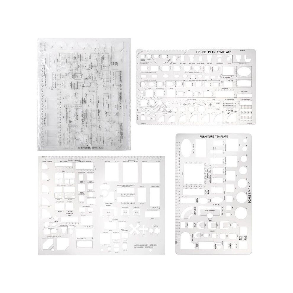Drafting Tools And Ruler Shapes For Architecture - Set Of 3 For House Plan Furniture Kitchen, Building, Interior Design 6033054779954