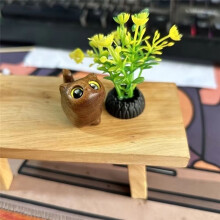 Charmante Figurine de Chaton en Bois - Décoration de Chat Fabriquée à la Main, Sculpture en Bois, Mignon Dessin Animé, Ornements Simples de Chaton