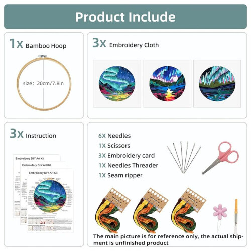 3 Pack Embroidery Kit for Beginners, -Borealis Embroidery-Stitch Practice Kit 2