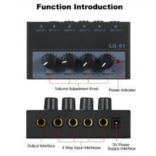 Mixer, Extrem Geräuscharm, 4-Kanal-Mixer, 4 Eingänge, 1 Ausgang, 5 V, -Audiomixer, Mikrofon, Gitarren- und Bassmixer, EU-Stecker