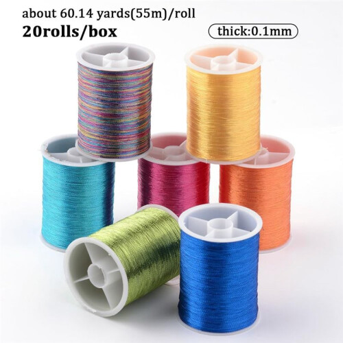 20 Rolls 1100M 0.1MM Thin Metallic Thread Shimmer Christmas Glitter Embroidery Floss String Polyester Tinsel Cord B 1