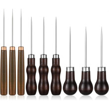 9 PCS Sewing Awl Set Gourd Shape Wooden Handle Scratch Awl Tool DIY Handmade Pin Punching-Needles Kit for Leather Sewing