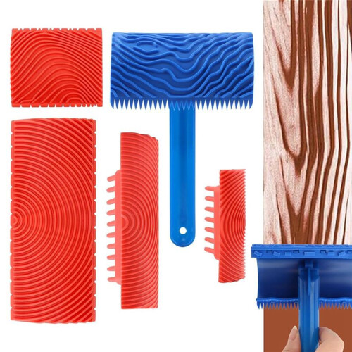 5 Pack Wood Grain Tool,Woodgraining Tool Kit,Texture Pattern with Handle Roller Rubber Empaistic Graining Tool 1