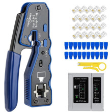 Kit di Crimpatura RJ45, Crimpatrice Ethernet Passante per Connettori Modulari Cat5e Cat6a 8P8C, Crimpatrice Cat6 Compatibile
