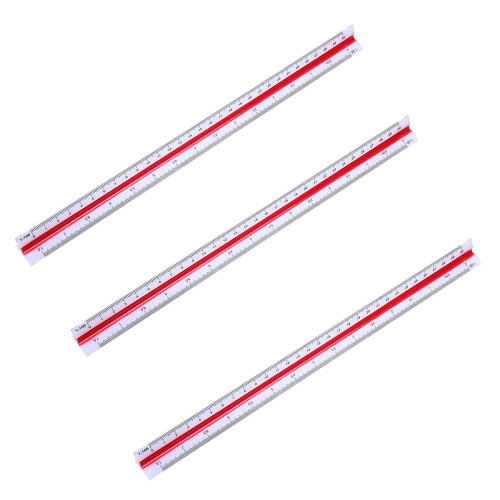 3pcs 1:20 1:25 1:50 1:75 1:100 1:125 Plastic Triangular Scale Ruler