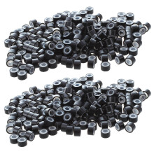 400 Pcs Black 5mm Silicone Lined Micro-Ring  Beads Linkies for I Stick Hair EXtension Installation and Feathers