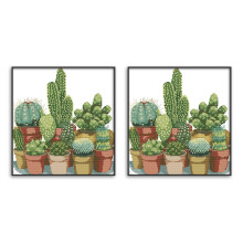 2X Cactuses Patterns Counted Stitch 11CT Printed Stitch Sets Embroidery Needlework
