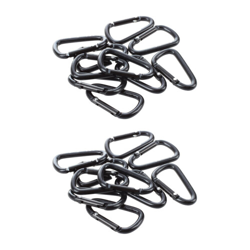 20 Pcs Black D Shaped Aluminum Alloy Carabiner Hook Keychain
